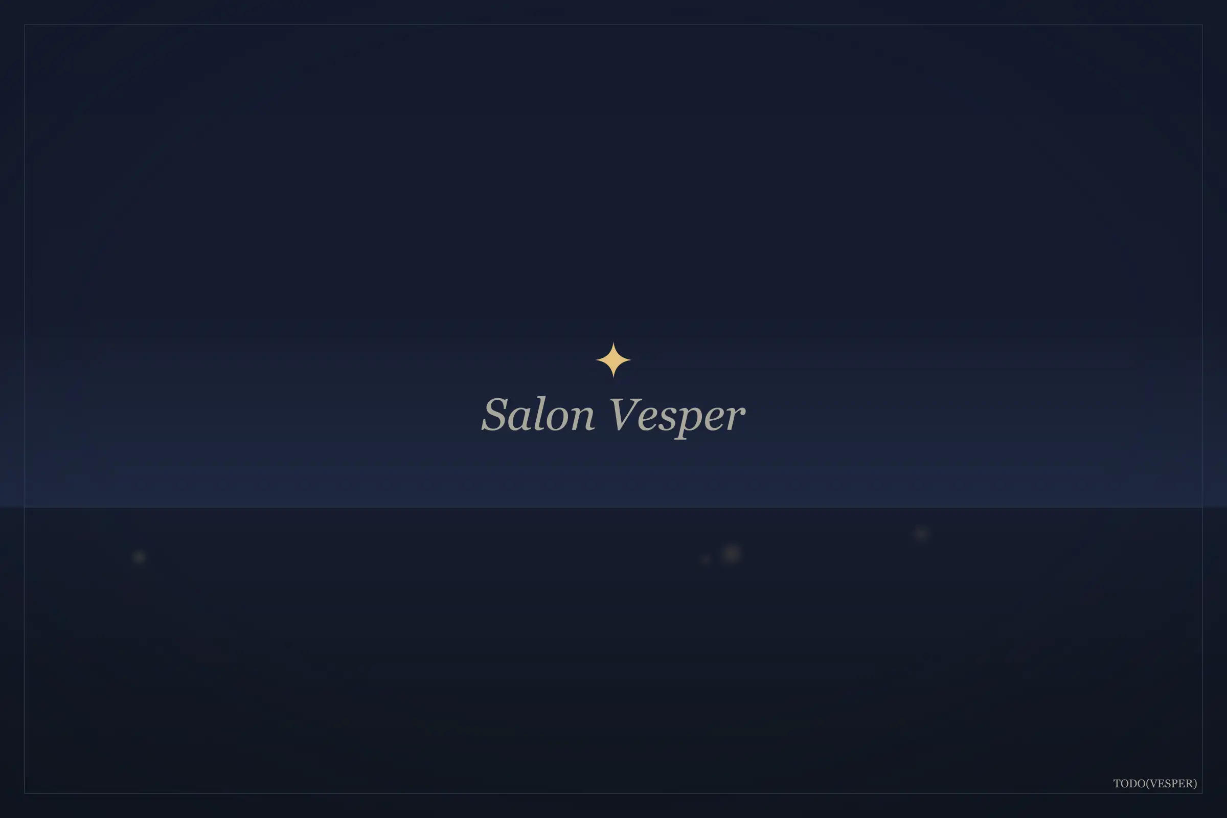 Salon Vesper through its doorway, twelve seats at one long candlelit table